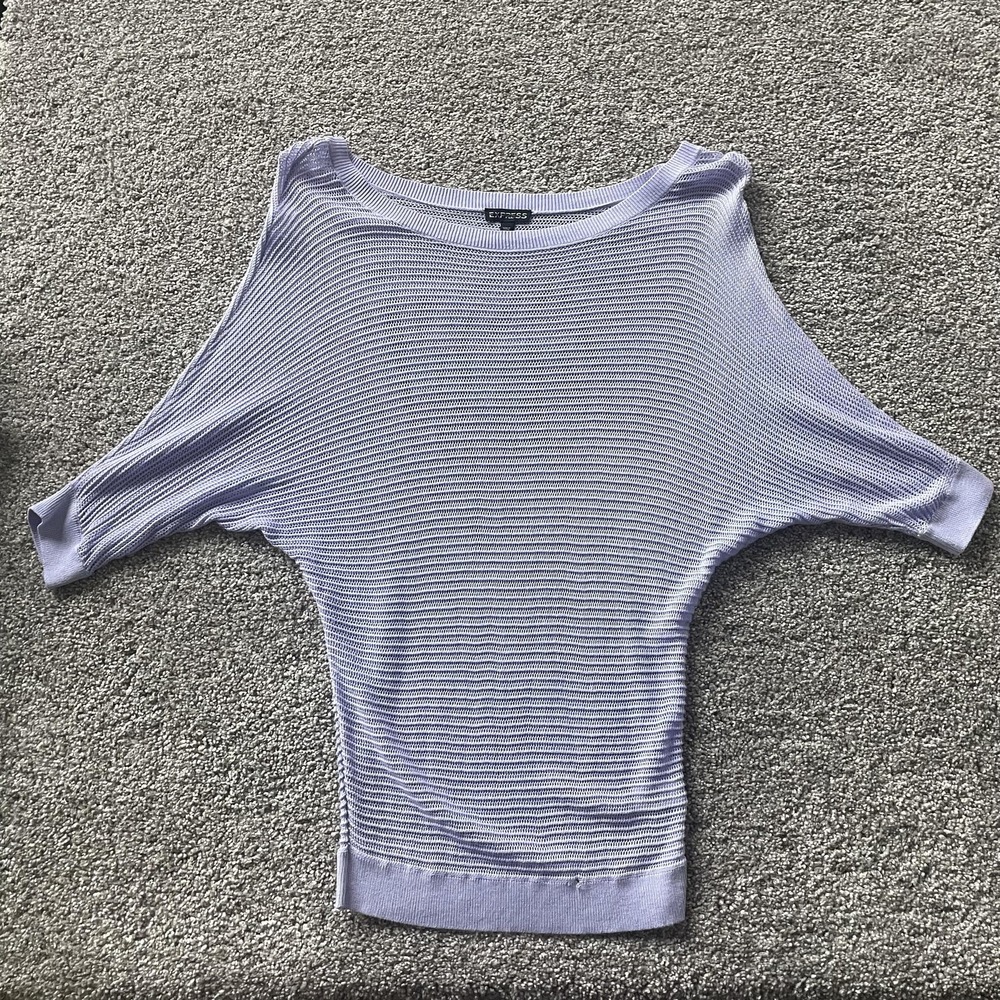 Express Sweater Womens XS Purple Striped Boat Neck Dolman Short Sleeve Knit